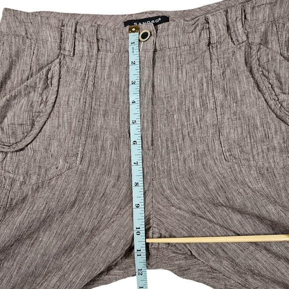 Sandro Sportswear Linen Blend Straight Leg Capris, Brown, Size 10 - Picture 10 of 12